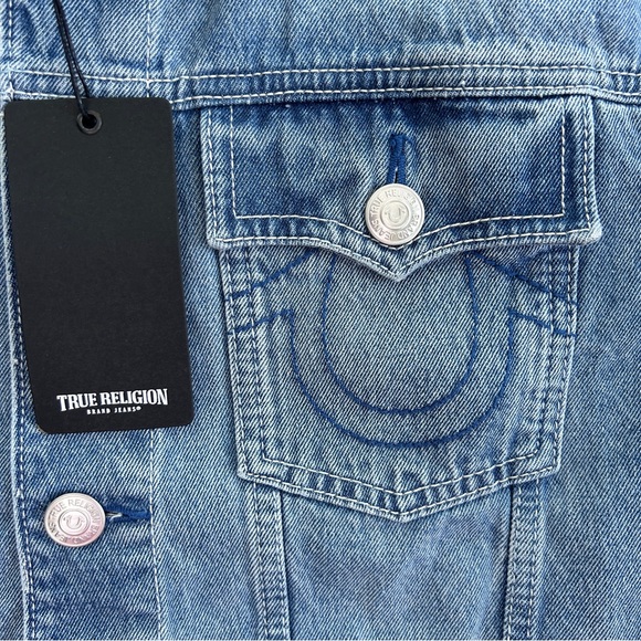 NWT True Religion Denim Blue Men’s Size M Jesse SN Blue Stitch Trucker Jacket - Picture 3 of 13